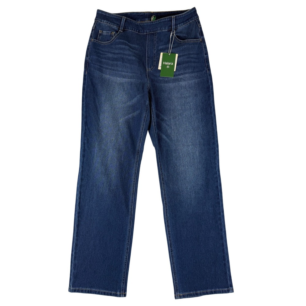 Halara Flex Denim Pants Women Large Blue Straight Leg Four-Way Stretch Pull On